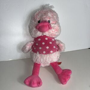 Gitzy Pink Duck Plush Stuffed Animal Baby Toy White Polka Dots Rattle Duckie 13”